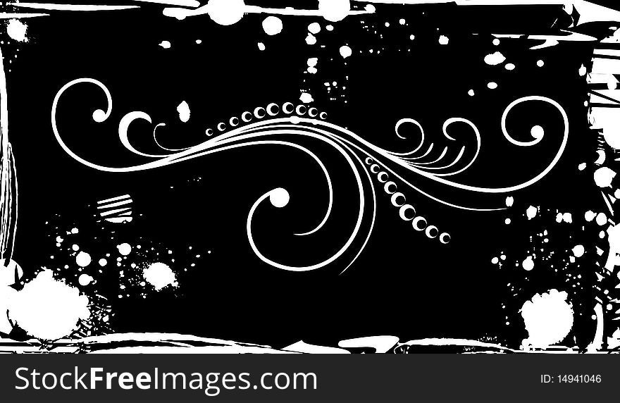 Illustration ornate grunge for design in black and white. Vector