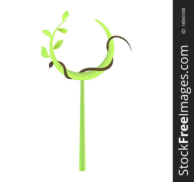 Concept illustration of branch at green leaf and snake. Vector