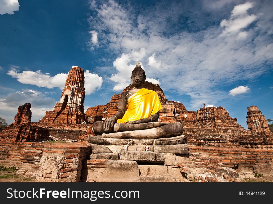 Ancient buddha in the ancient temple at Ayutthaya, Thailand