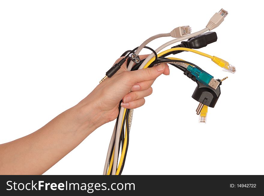 Woman taking different cables in the hand