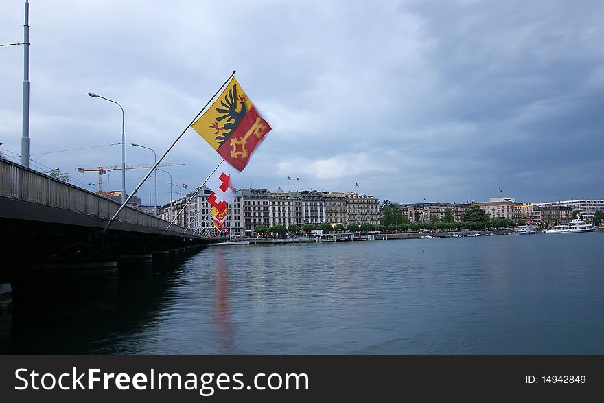 Switzerland, Geneva, view of Lake Geneva and the city