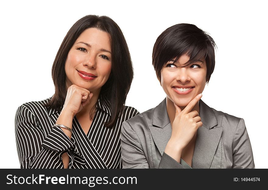 Attractive Multiethnic Mother and Daughter Portrait Isolated on a White Background. Attractive Multiethnic Mother and Daughter Portrait Isolated on a White Background.