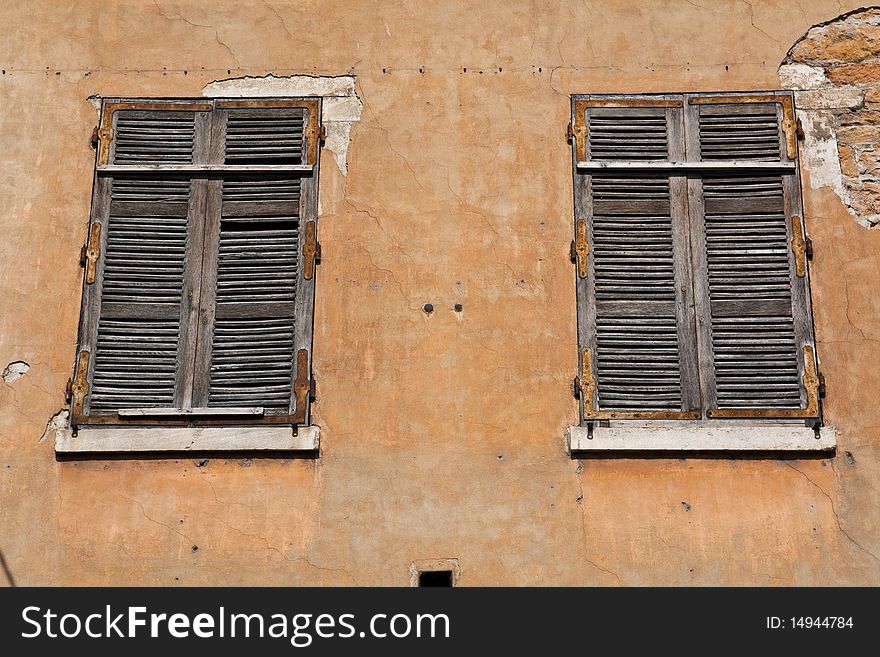 A double european style windows on the building in Lyon, France