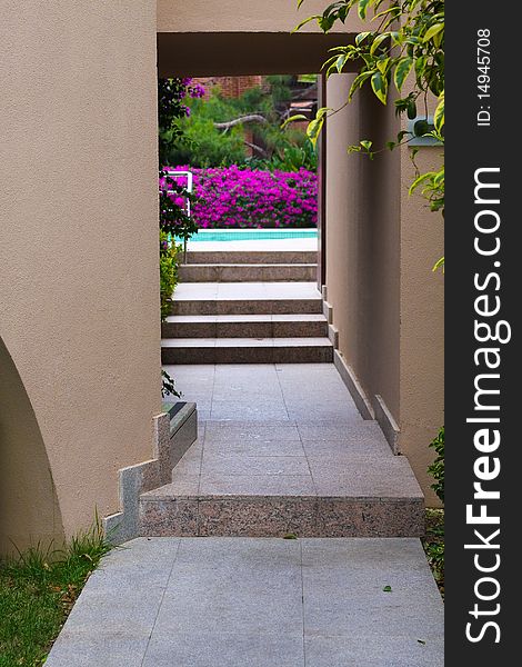 Spa centre with pool and a green garden. Spa centre with pool and a green garden