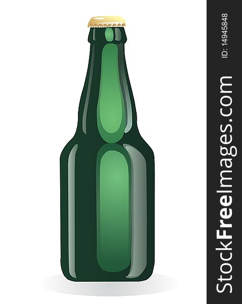 Green beer bottle on white background