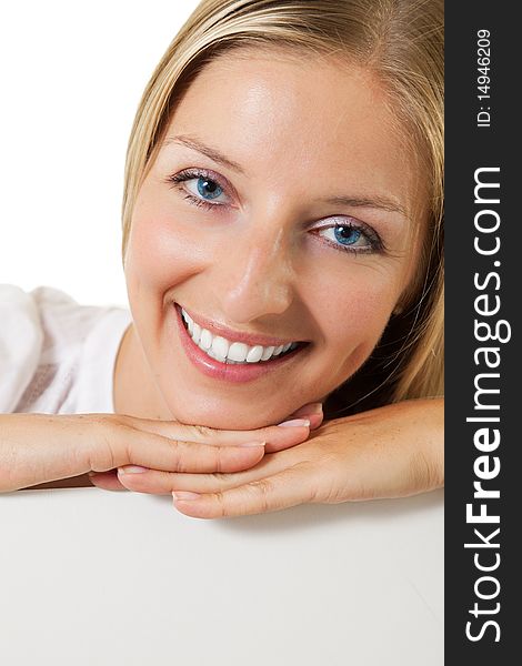 Caucasian young woman portrait on white isolated background