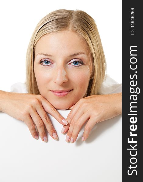 Caucasian young woman portrait on white isolated background