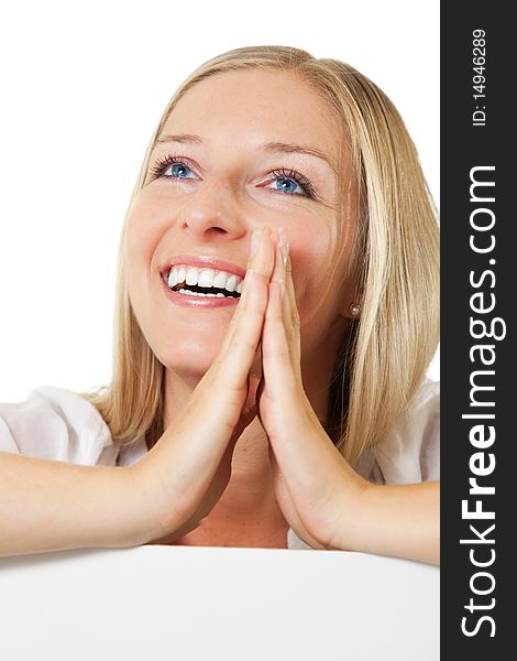 Caucasian young woman portrait on white isolated background