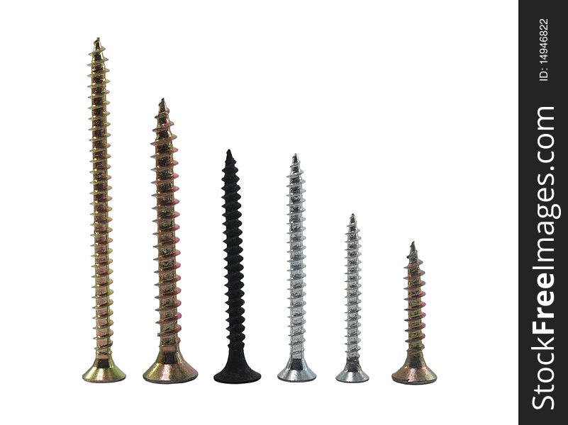Six standing screws on the white background