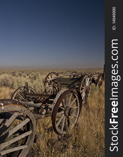 Old wagon in lign  in the countryside of the State of Idaho. Old wagon in lign  in the countryside of the State of Idaho