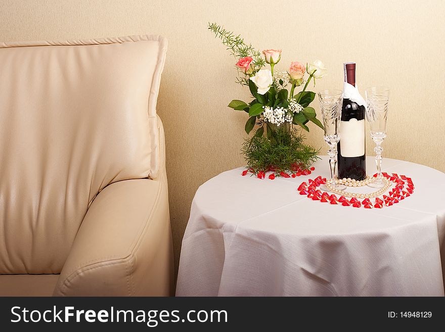 Hotel room prepared specially for newlyweds. Hotel room prepared specially for newlyweds