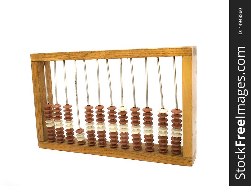 An old wooden abacus isolated on a white background