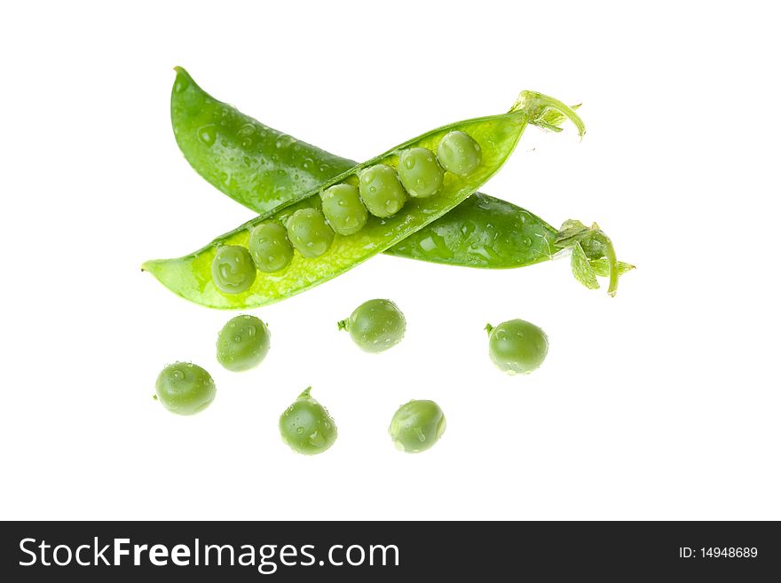 Fresh and nourishing peas on white background