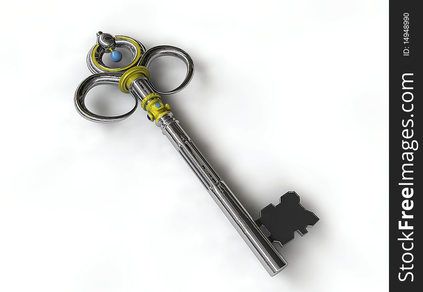 Luxurious metal key isolated on white background. Luxurious metal key isolated on white background