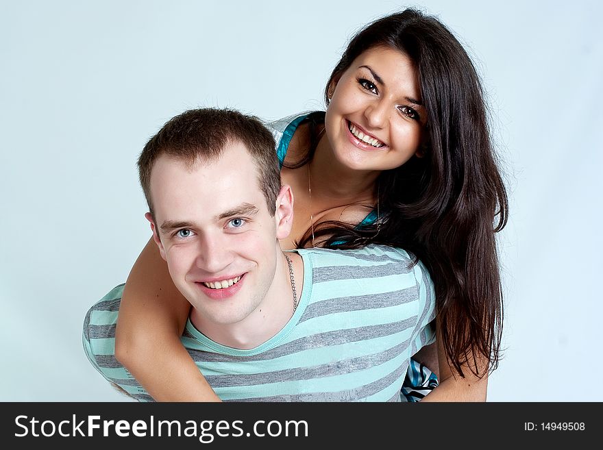 Young couple on a white background
