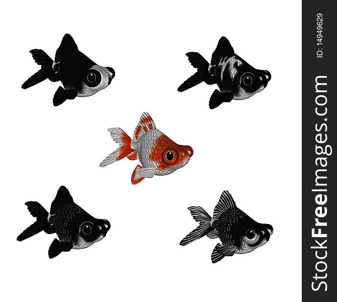 3d cartoon bug eyed goldfish in 5 color variations.  Also called pop-eyed goldfish. 3d cartoon bug eyed goldfish in 5 color variations.  Also called pop-eyed goldfish