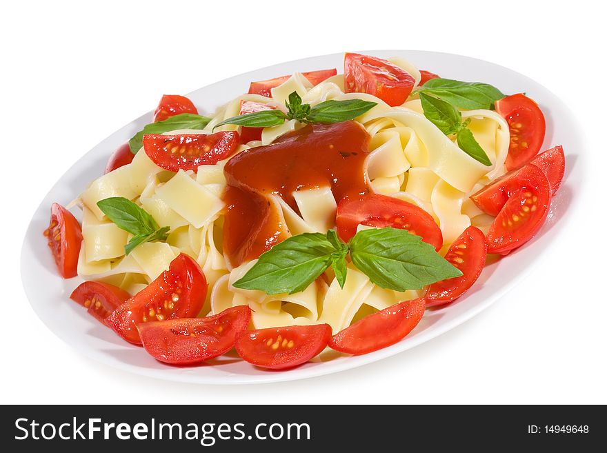Pasta with fresh tomato and basil. Pasta with fresh tomato and basil