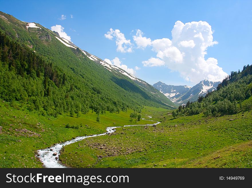 River in spring season in mountains