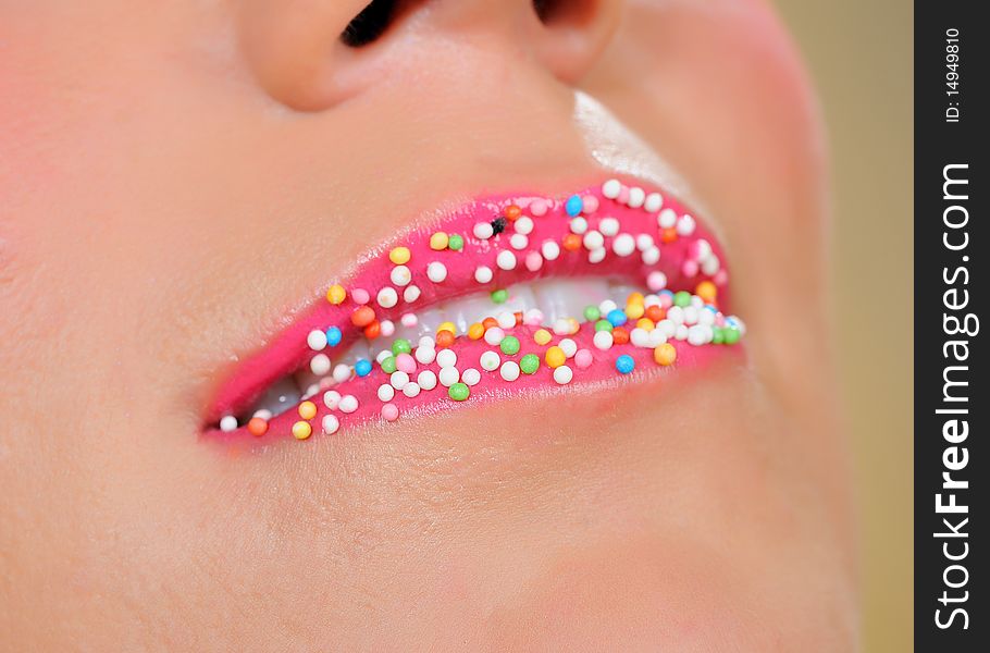 Beautiful Lips With Lots Of Sweet Candy Balls