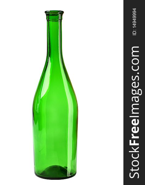 Open empty wine bottle isolated on white