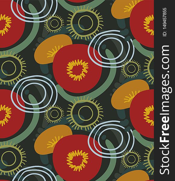 Red Poppies Backdrop Seamless Pattern Vector Floral Design Primitive Scandinavian