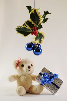 Girl Christmas Teddy Bear Royalty Free Stock Photo