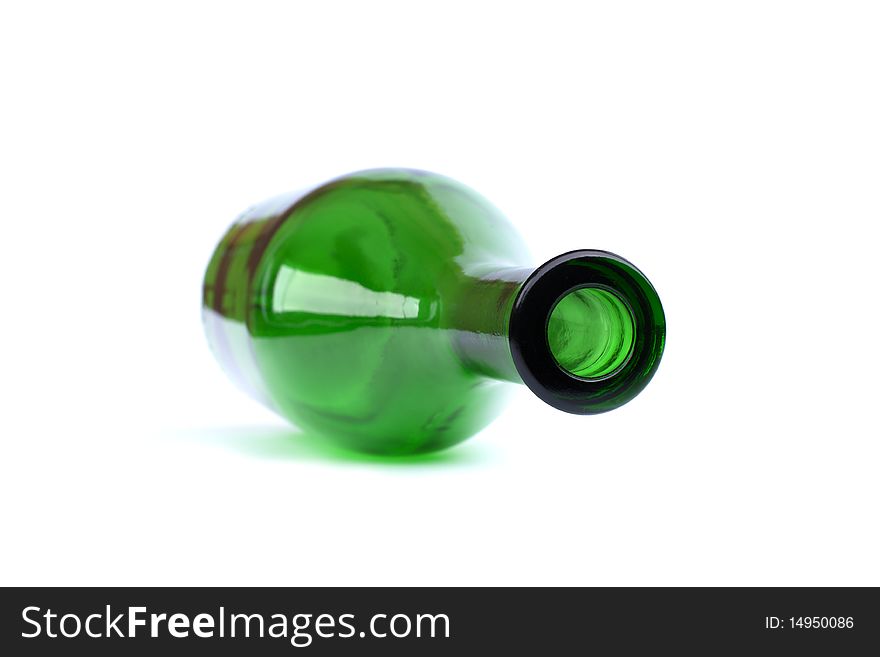 Open empty wine bottle isolated on white