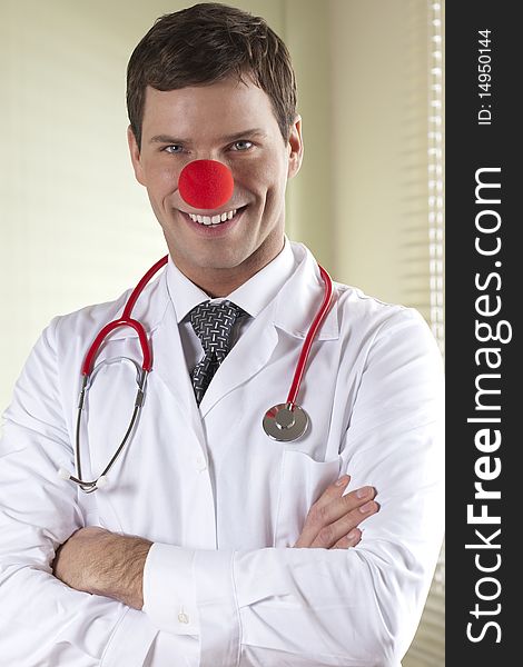 Clown Doctor Portrait, smiling at camera