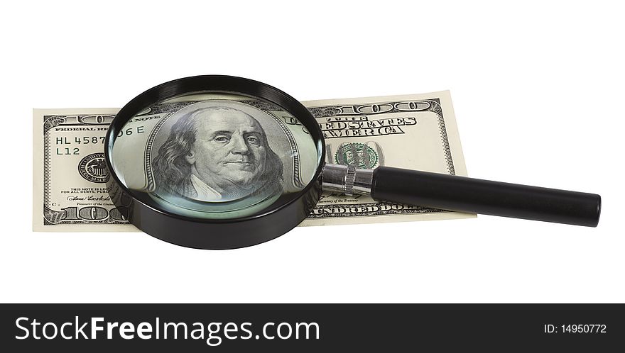 Closeup Of $100 Banknote Through The Magnifier