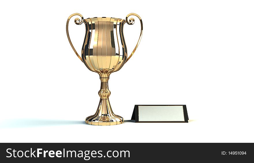 Gold cup of the winner. the 3D image. isolated on white