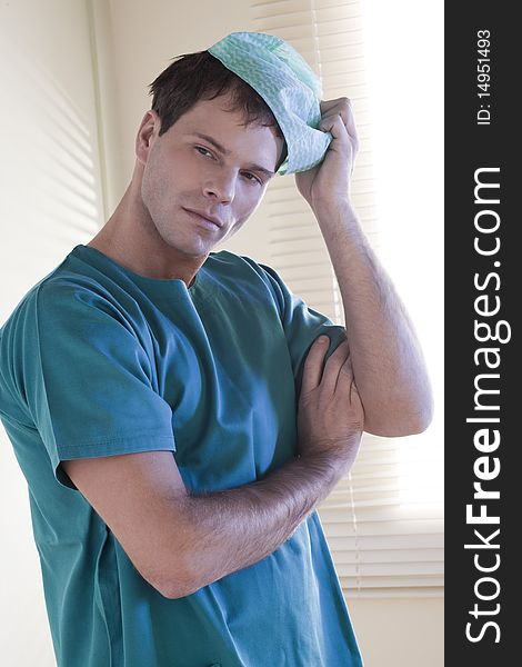 Portrait of a tired male surgeon. Portrait of a tired male surgeon