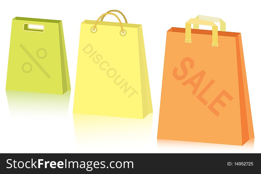 Illustration of coloured paper shopping bags on sales' theme. Illustration of coloured paper shopping bags on sales' theme