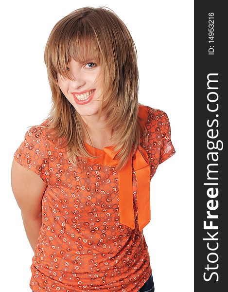 Cheerful young girl with red flower