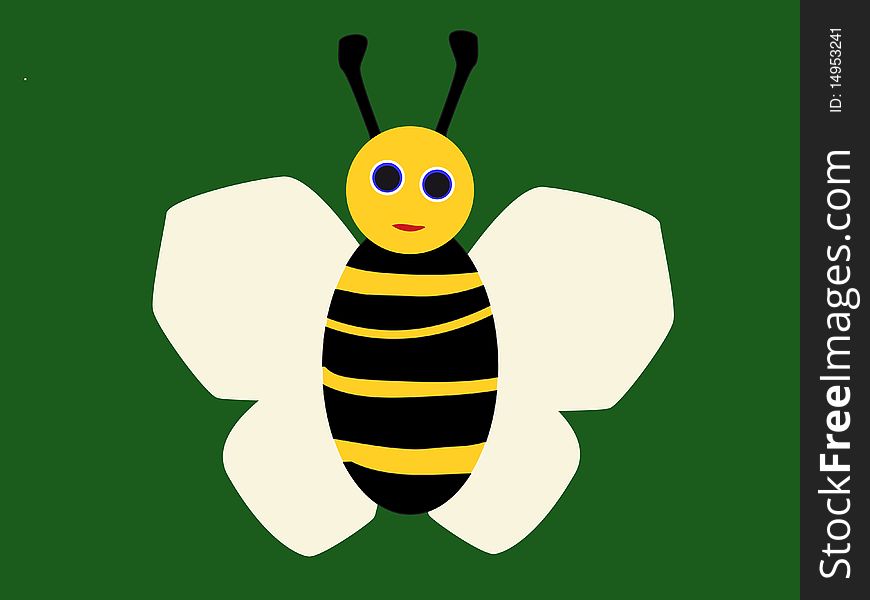 Cartoon bee on a green background