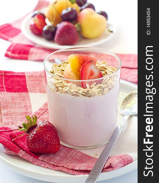 Yogurt with muesli and berries for   breakfast