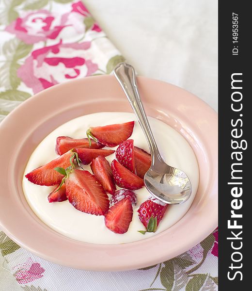 Yogurt with strawberries for   breakfast