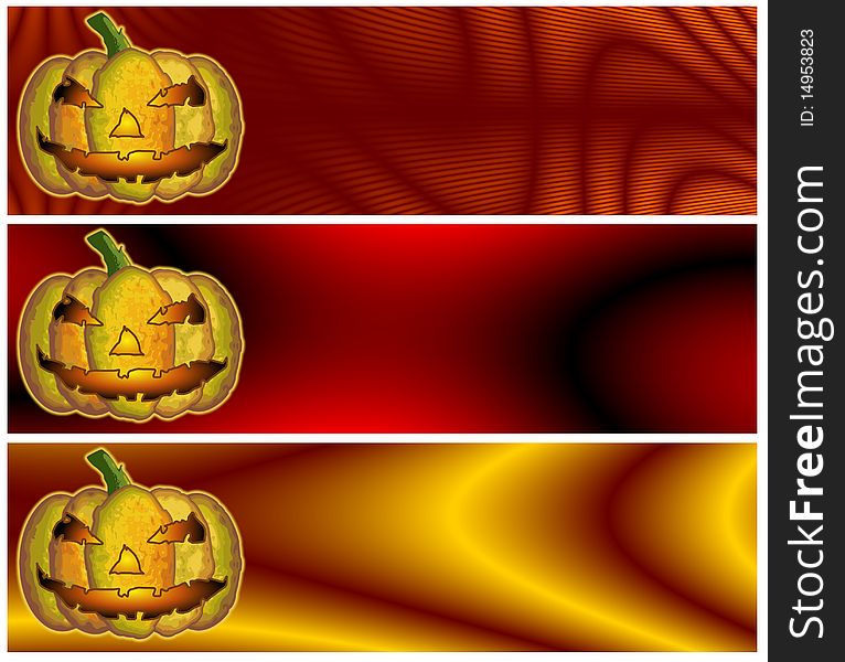 Halloween Headers or Banners with carved Jack O' Lantern pumpkins. For websites or other. Halloween Headers or Banners with carved Jack O' Lantern pumpkins. For websites or other