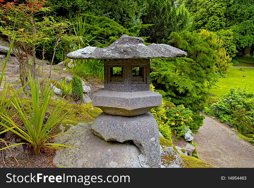 Stone lantern in Japanese style garden, Powerscourt, Ireland