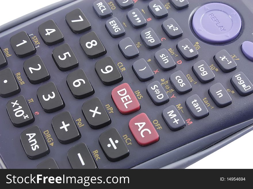 Closeup scene with scientific electronic calculator keyboard