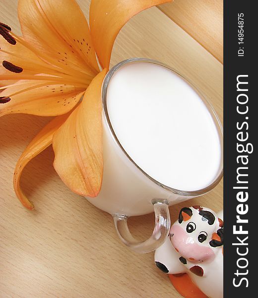 Beautiful white,fresh milk,flower and little cute cow. Beautiful white,fresh milk,flower and little cute cow