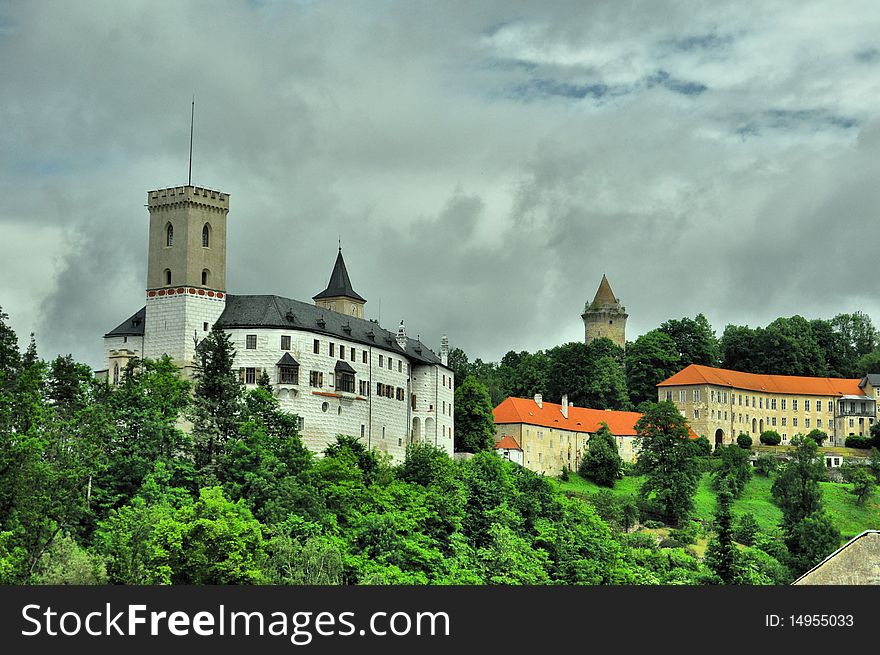 Romantic castle in green forest