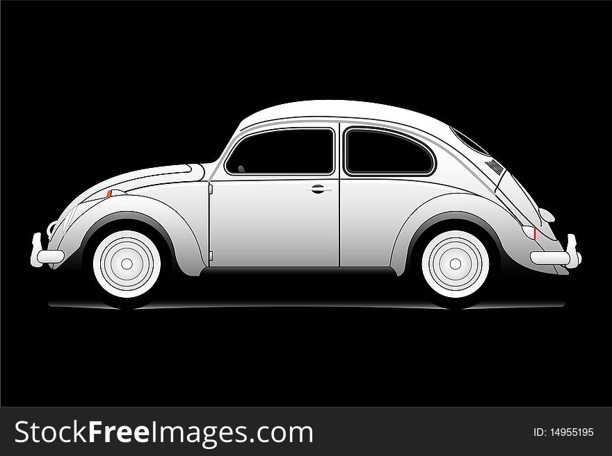 Black and white old car vector over black background