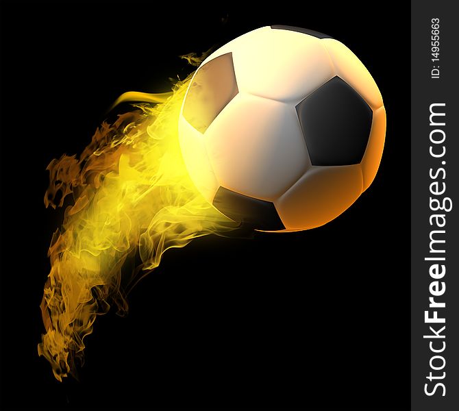 A burning soccerball on black background.