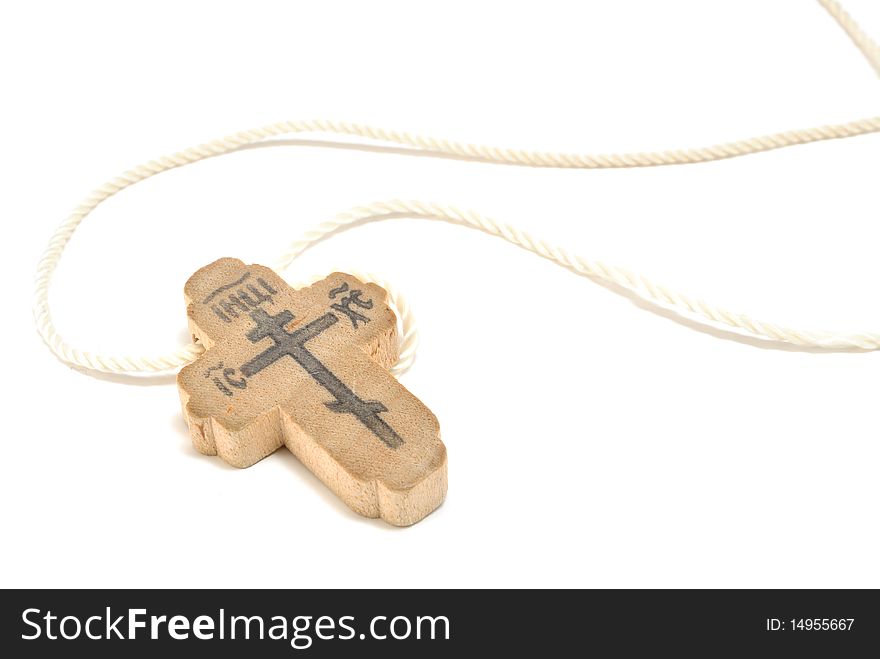 Wooden Orthodox cross with a rope for the dressing on the neck