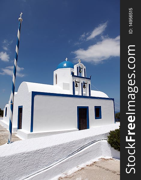 Greek church on Santorini island with blue sky. Greek church on Santorini island with blue sky