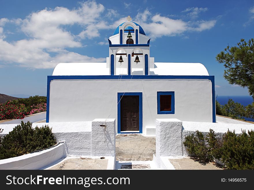 Greek church on Santorini island with blue sky. Greek church on Santorini island with blue sky
