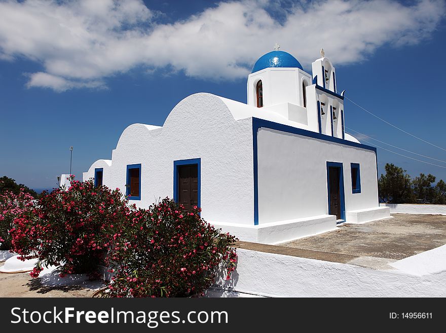 Greek church on Santorini island with blue sky. Greek church on Santorini island with blue sky