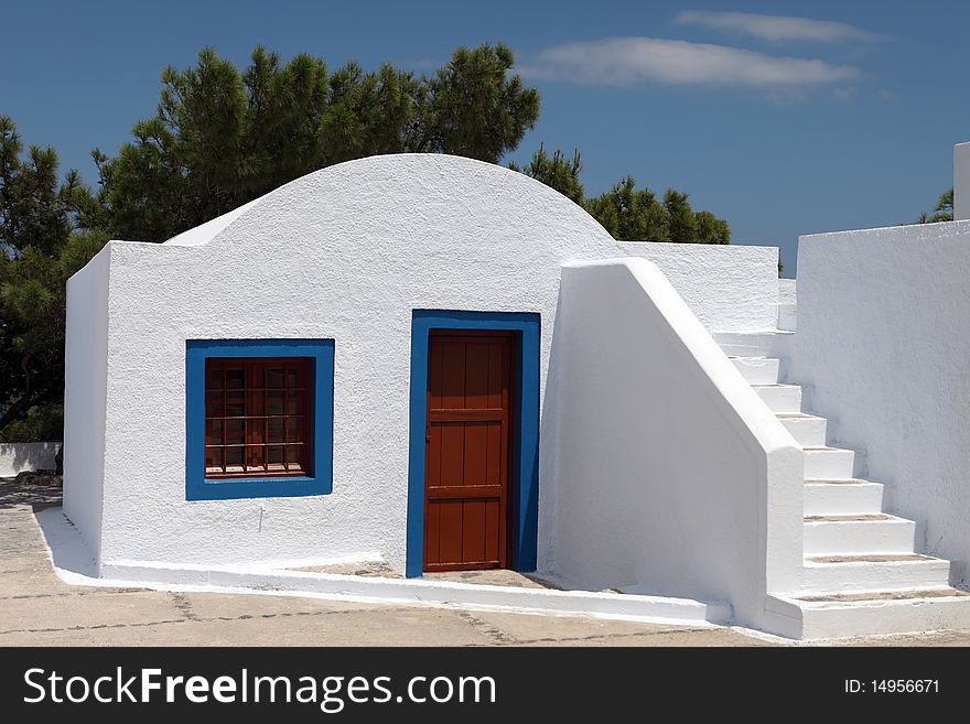 Greek church on Santorini island with blue sky. Greek church on Santorini island with blue sky