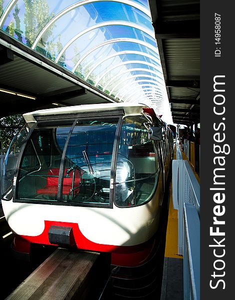 Tram in the station waiting to load passengers