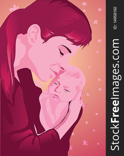 Image of a mother who is holding her newborn with love and caring affection. Image of a mother who is holding her newborn with love and caring affection